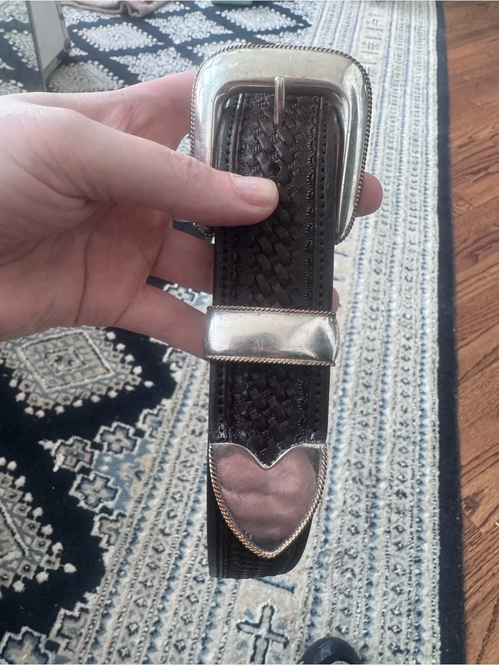 M.L. Leddy Men's western belt and silver and gold buckle